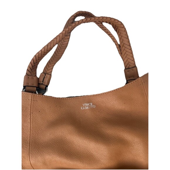 Vince Camuto Ike Tote Triple Compartment Handbag Soft Leather Hobo Cognac - Picture 10 of 12